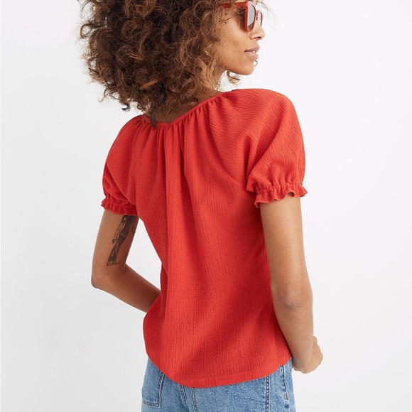 Madewell Texture & Thread Peasant Top | Size S | Red - Picture 2 of 12
